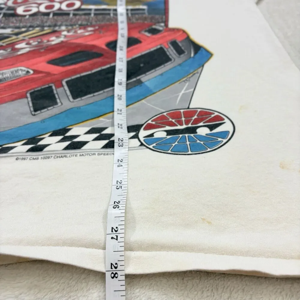 Vintage 1997 Chase Coca-Cola 600 Nascar T-Shirt Mens XL White AOP Thrashed Y2K